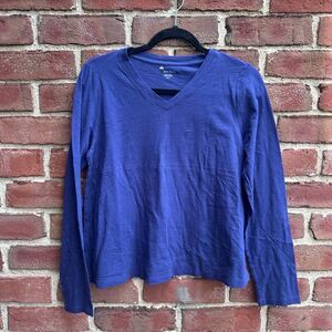 Eileen Fisher Organic Cotton Slub V-Neck Long Sleeve Top Purple Womens XXS NEW